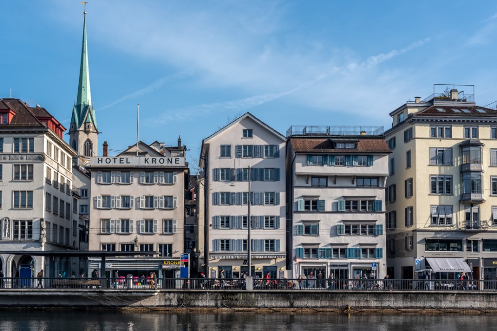 Historic buildings on the riverside in Zurich