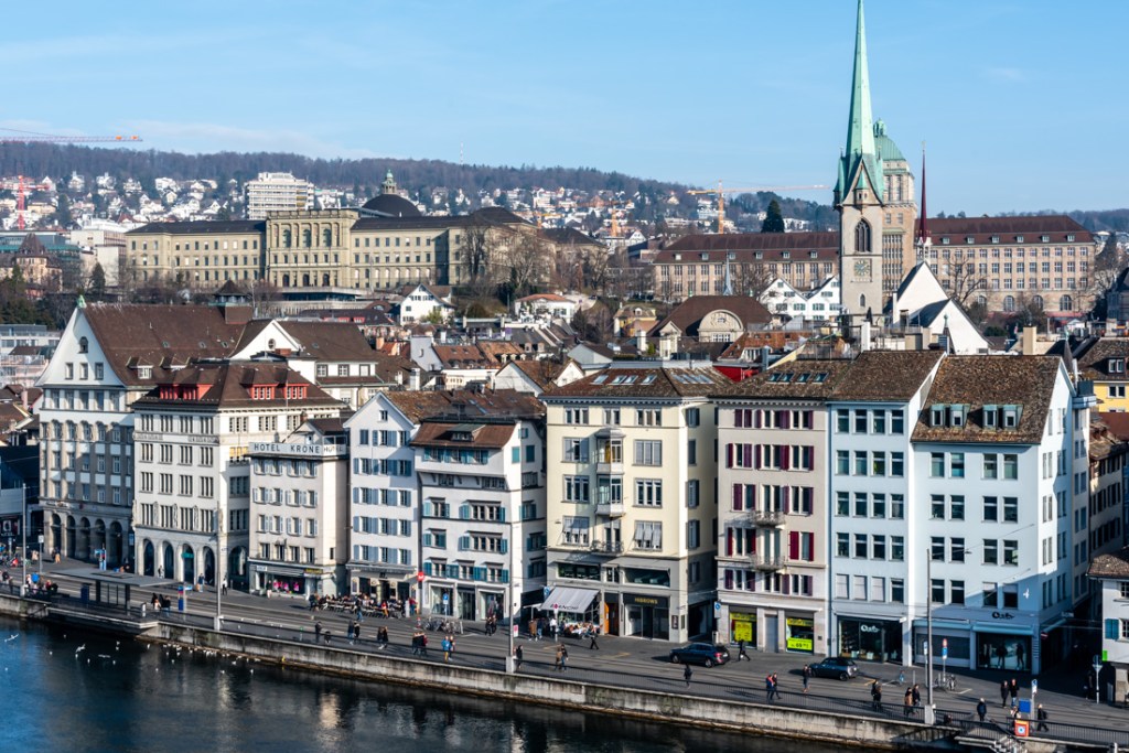 Historic buildings on the riverside in Zurich